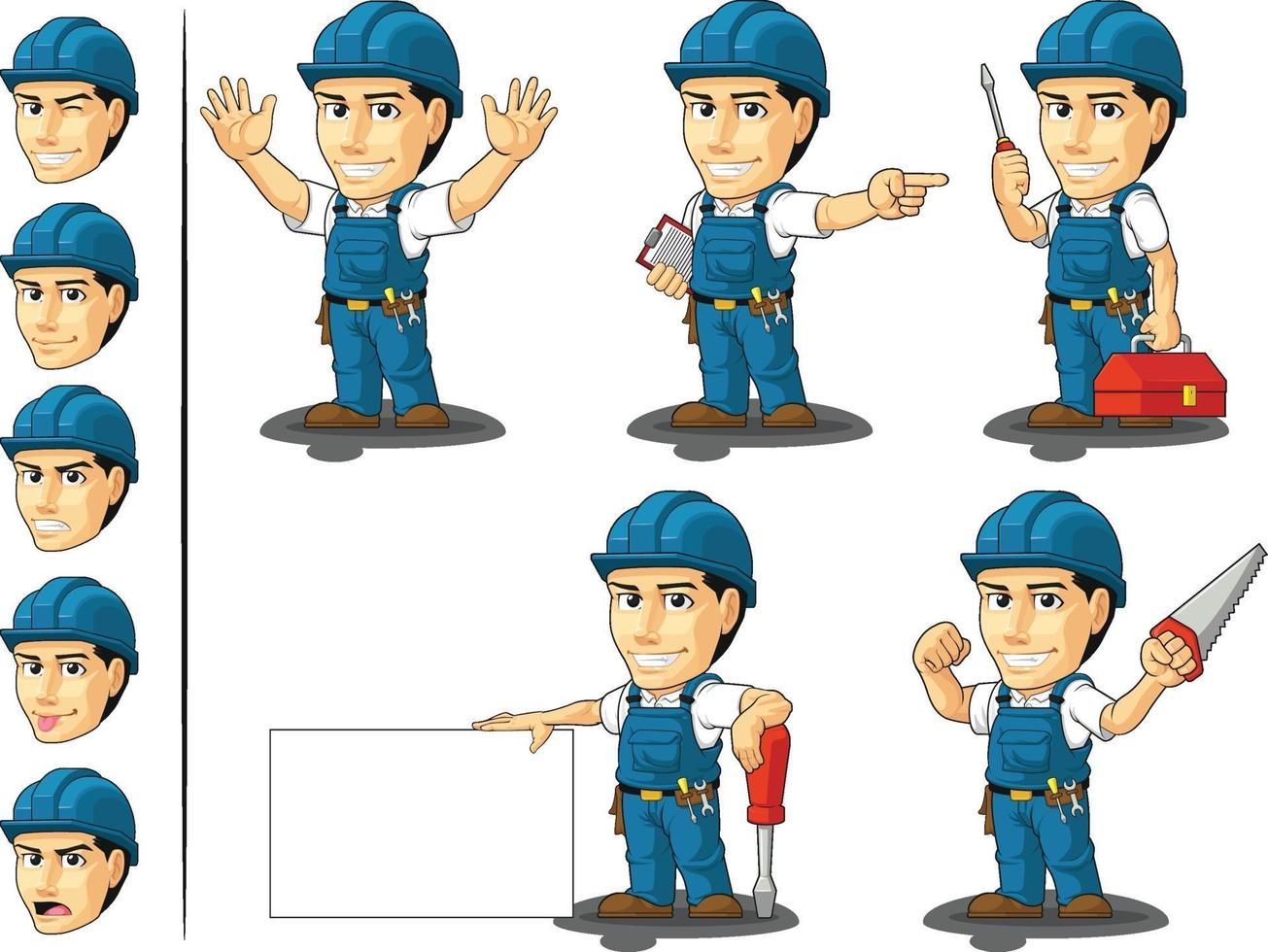 Technician Cartoon Repairman Mascot Electrican Avatar Vector set