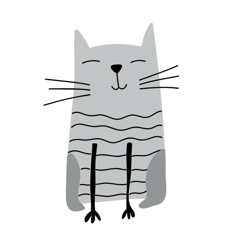 dibujado a mano lindo gato. vector de diseño escandinavo. ilustración aislada en un fondo blanco. elemento de diseño de camiseta, textiles para el hogar, papel de regalo, textiles para niños