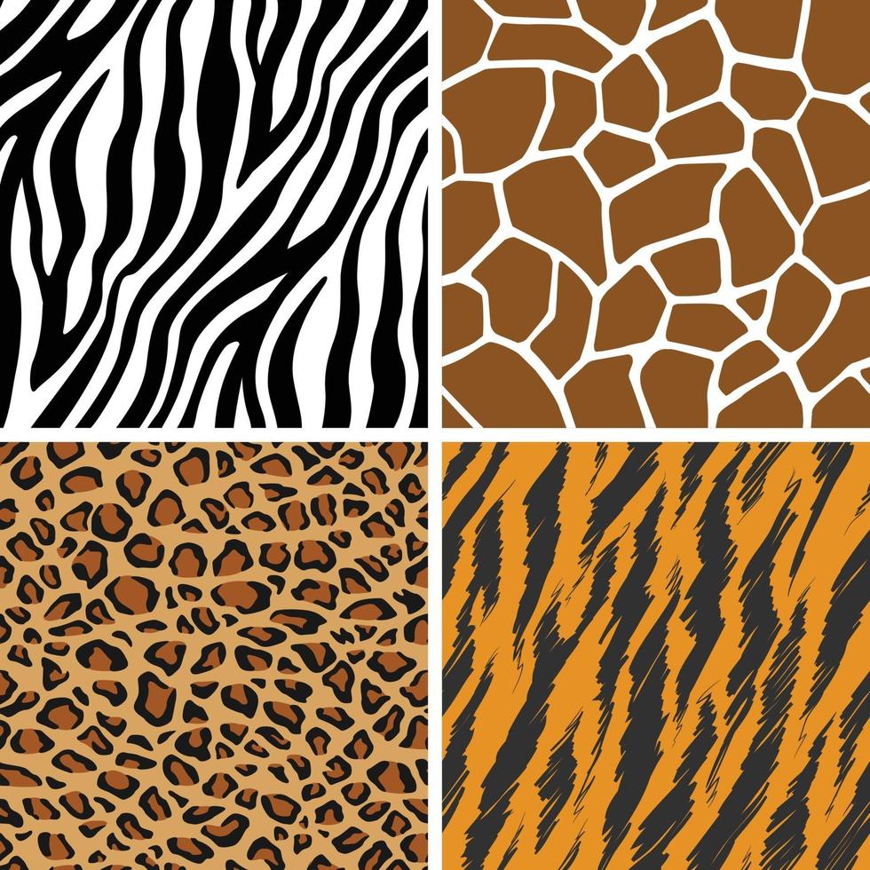 patrón sin costuras jirafa leopardo tigre estampado de cebra animal fondo conjunto vector