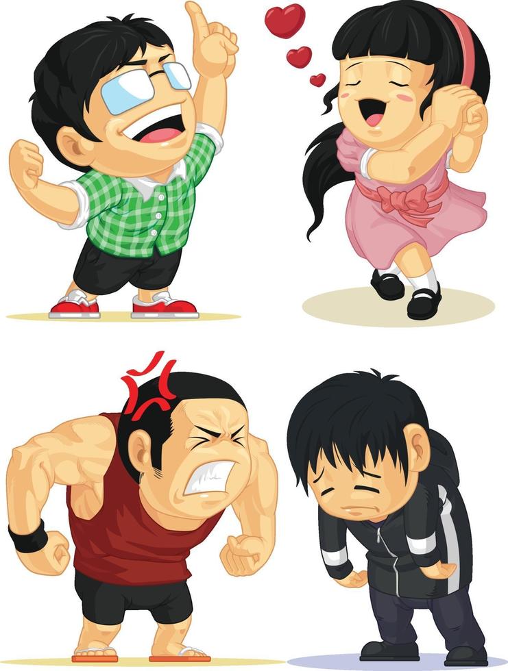 Cartoon Love Angry Sad Emotion Mascot Eureka Character Expression set vector
