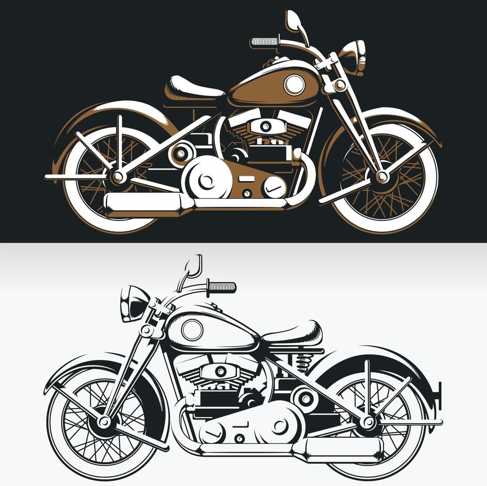 Silhouette Vintage Biker Motorcycle Sideview Old Rider Vector Drawing set