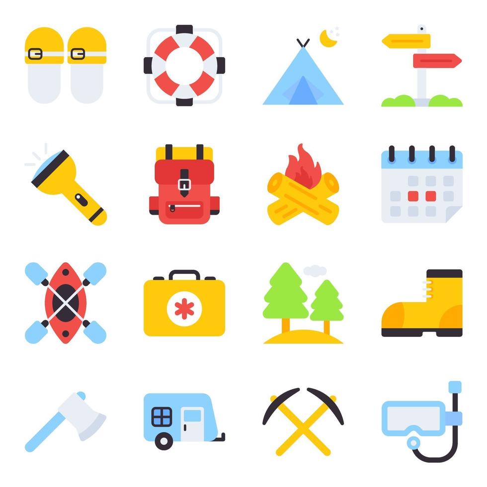 Pack of Camping Flat Icons vector