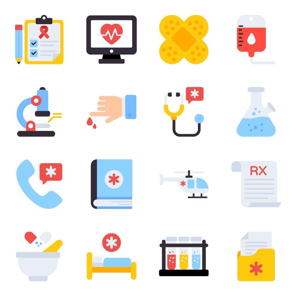 paquete de iconos planos de medicación vector