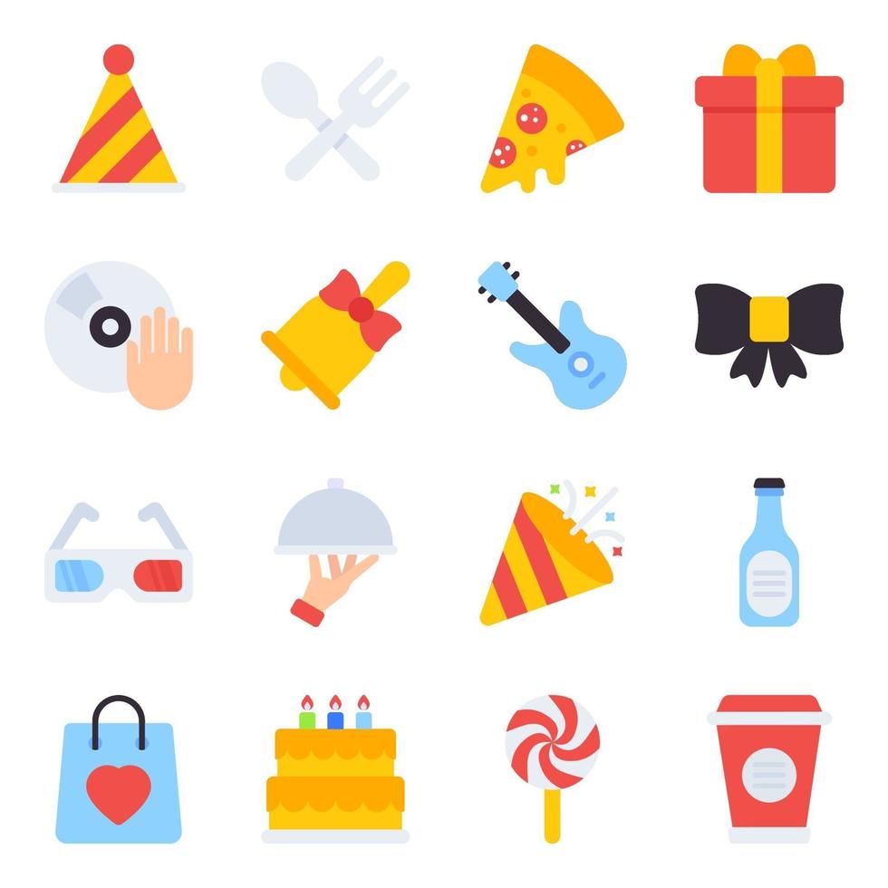 paquete de iconos planos de celebración vector