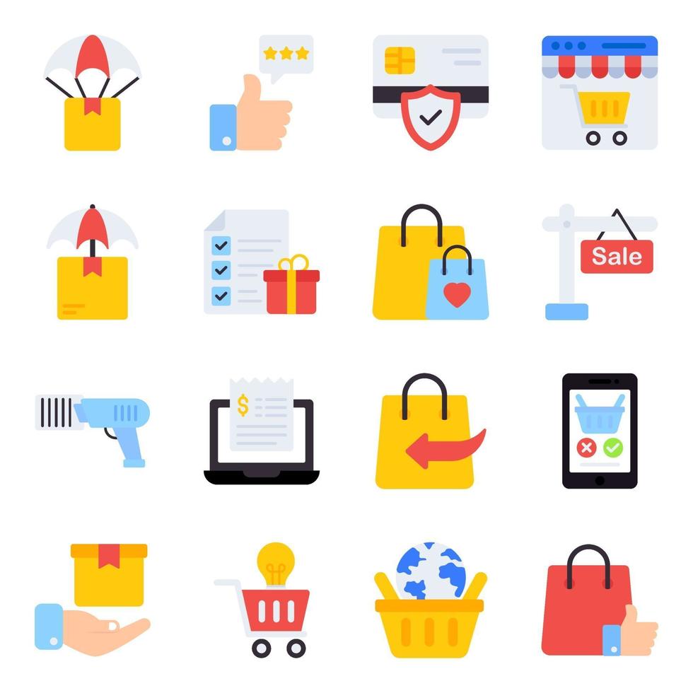 paquete de compra de iconos planos vector