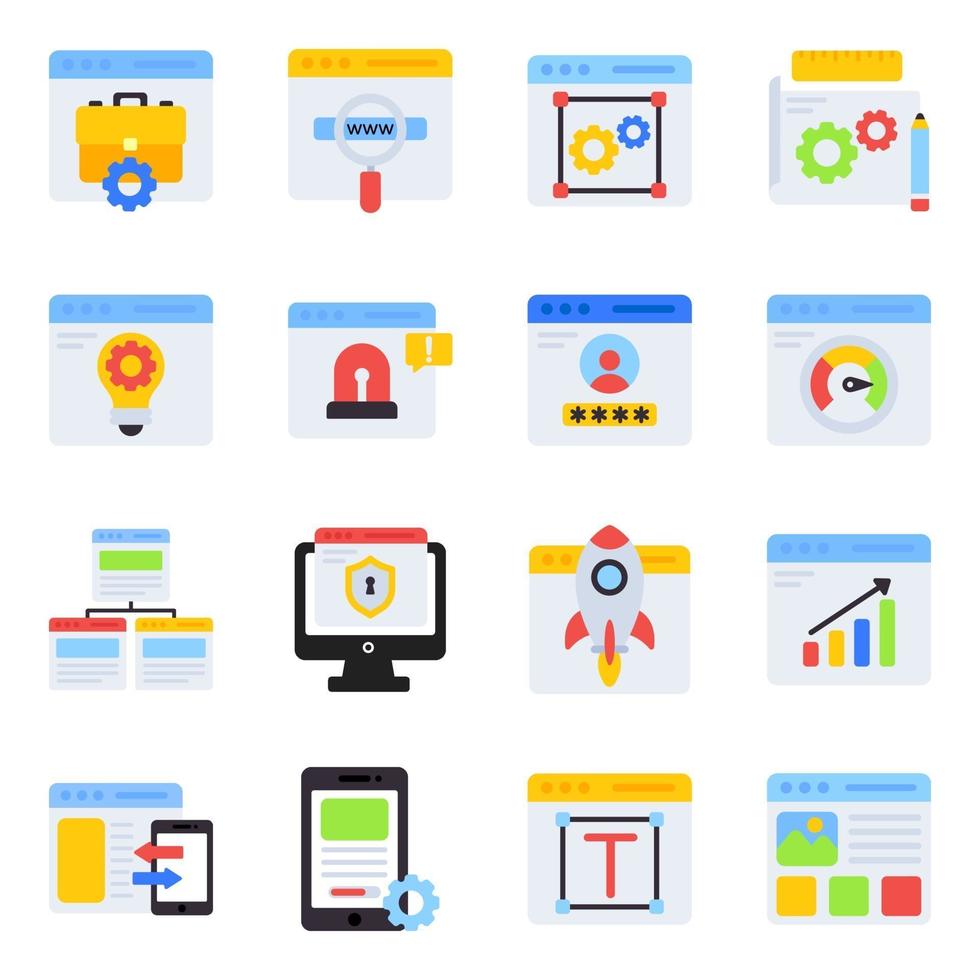 Pack of Web Development Flat Icons vector