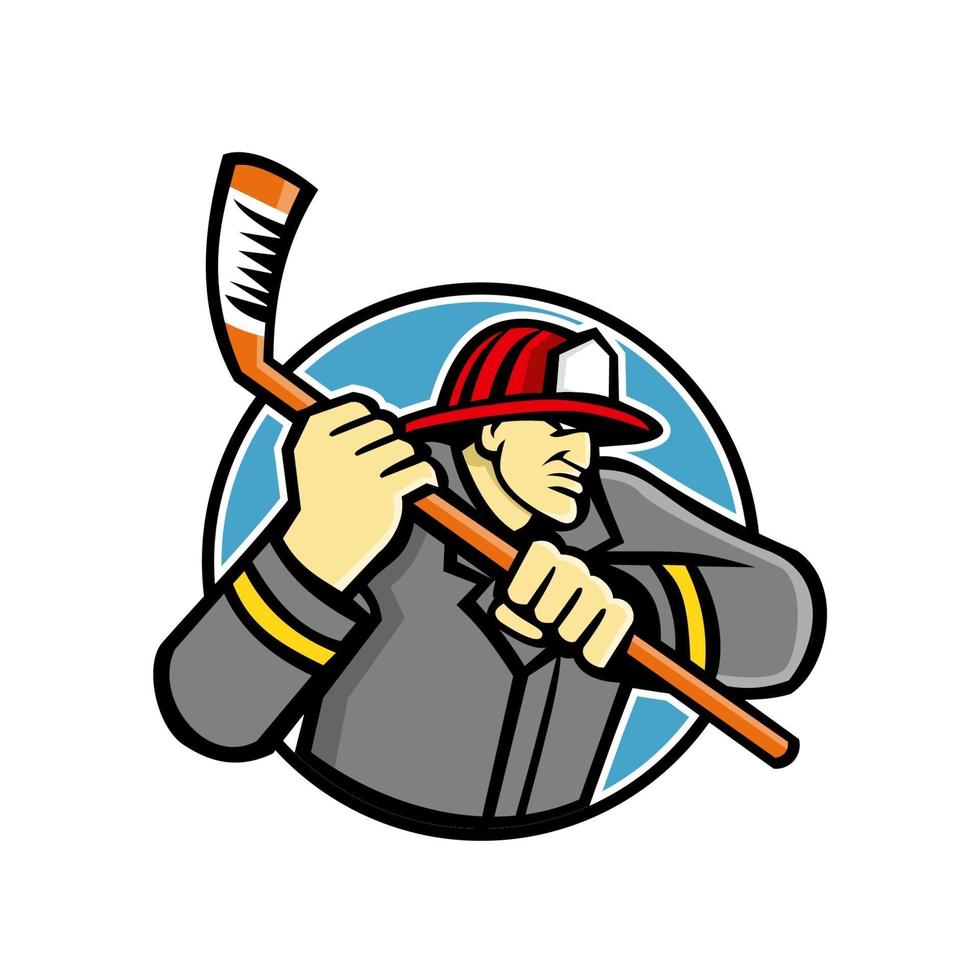 mascota de jugador de hockey sobre hielo bombero vector