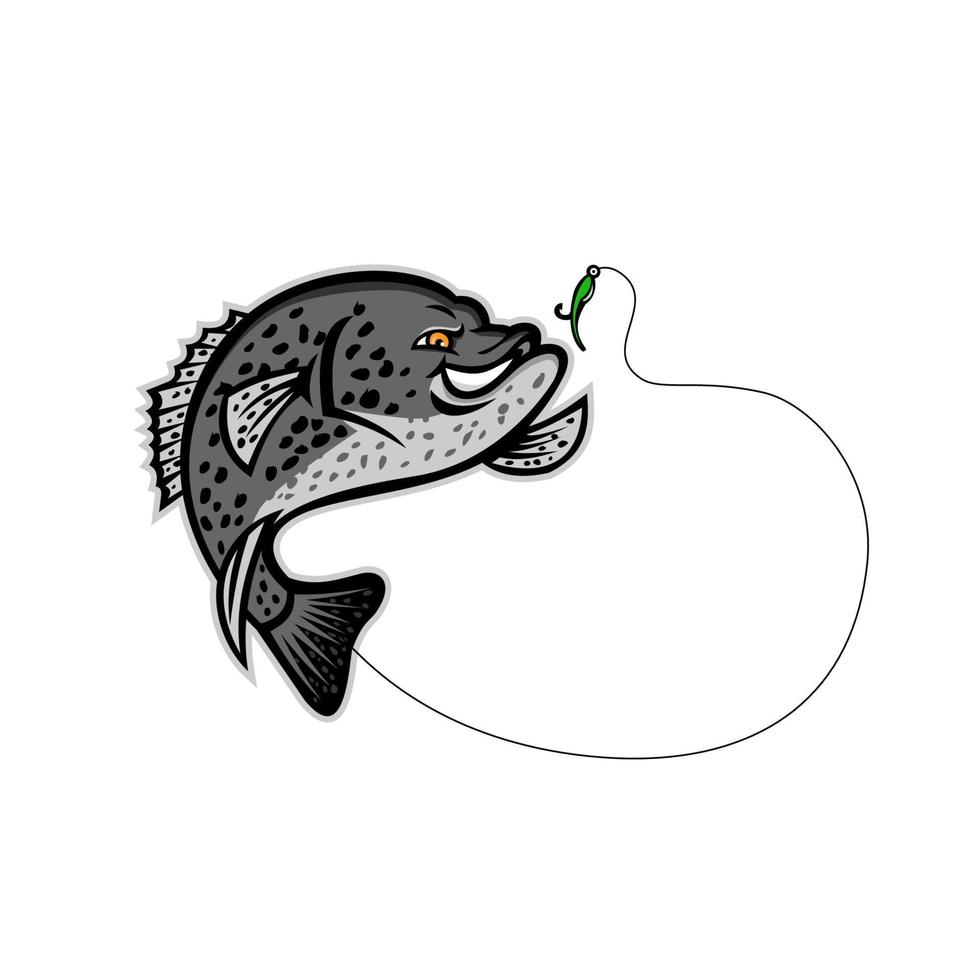 crappie fish jumping for bait mascot vector