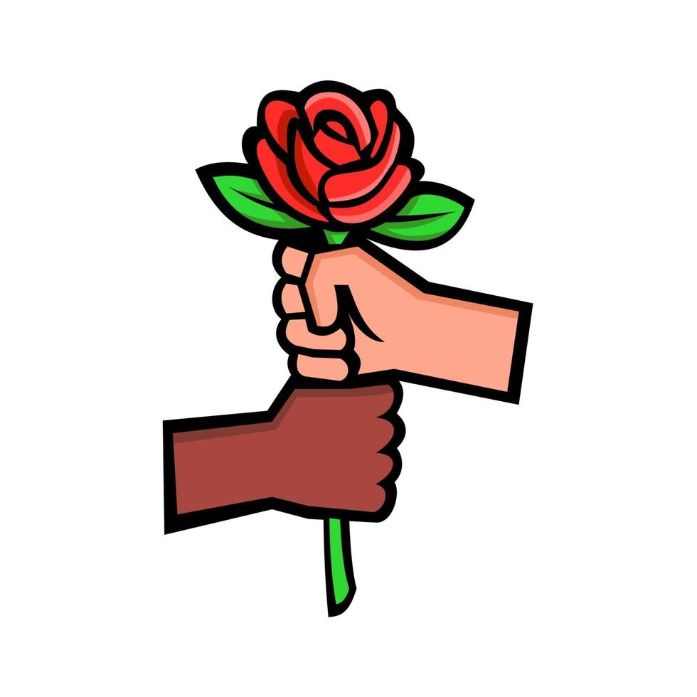 black ad caucasian hands holding a rose vector