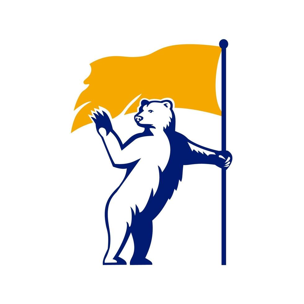 polar bear holding flag and waving mascot vector