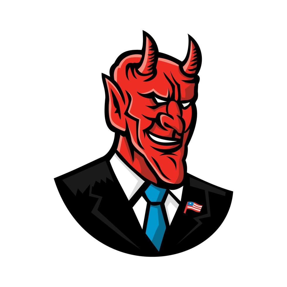 diablo, sonriente, llevando, traje de negocios, mascota vector