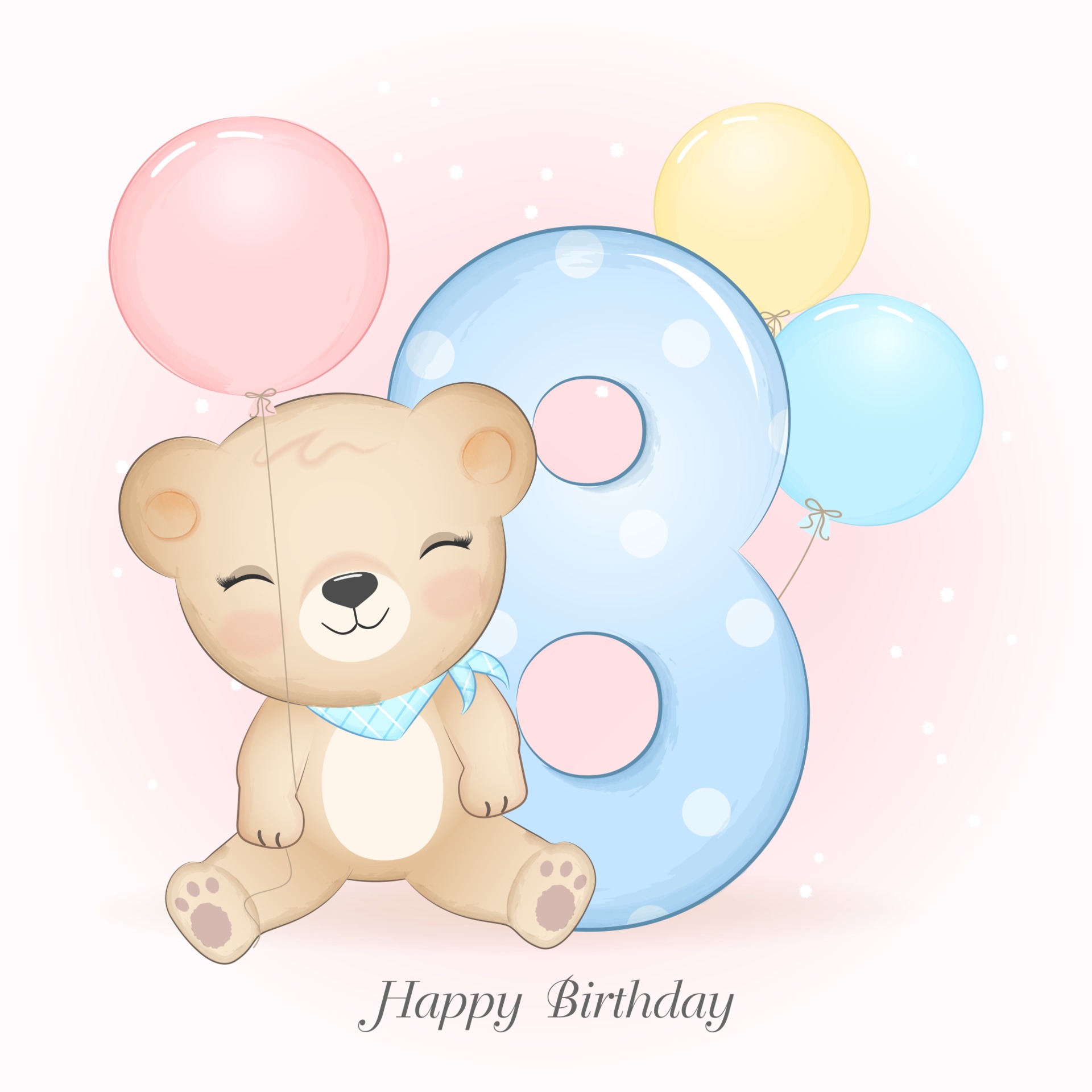 Bear Birthday Party With Number 8 Vector Art At Vecteezy