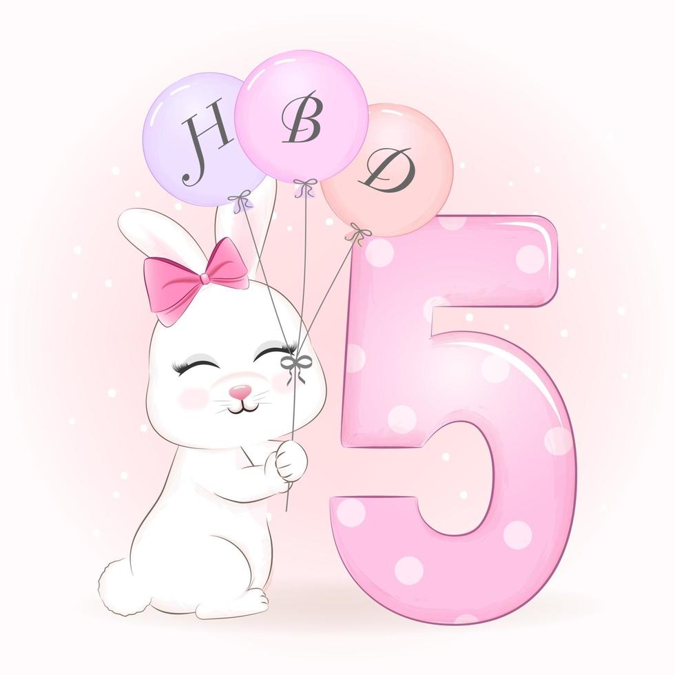 Rabbit birthday party with number 5 vector