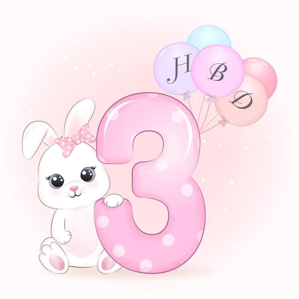 Rabbit birthday party with number 3 vector
