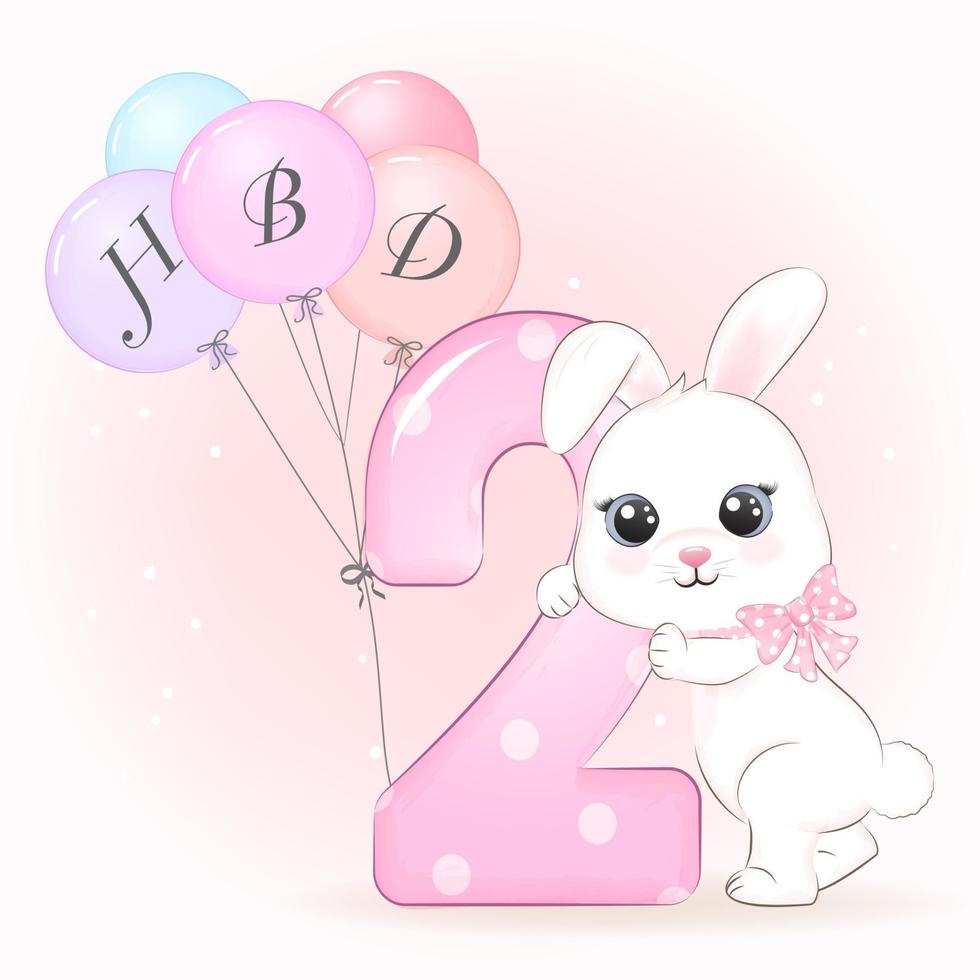 fiesta de cumpleaños de conejo con el número 2 vector