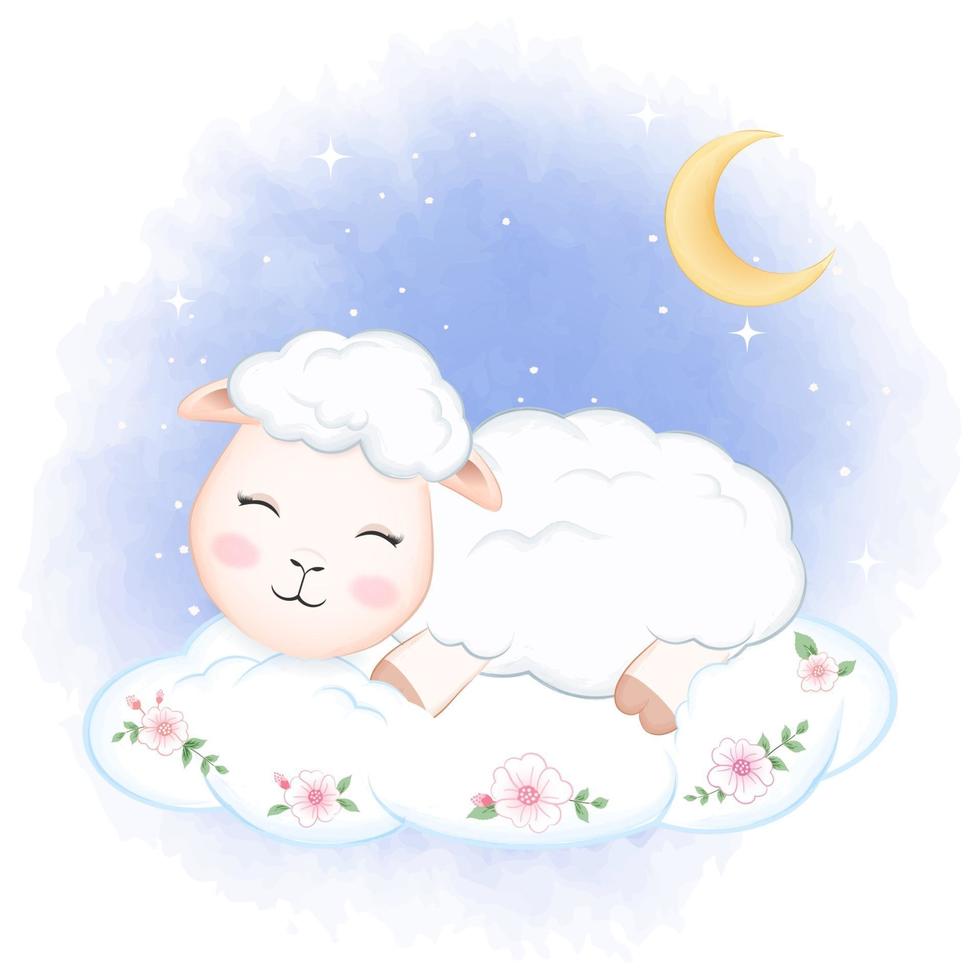 Cute little sheep sleeping on the cloud vector