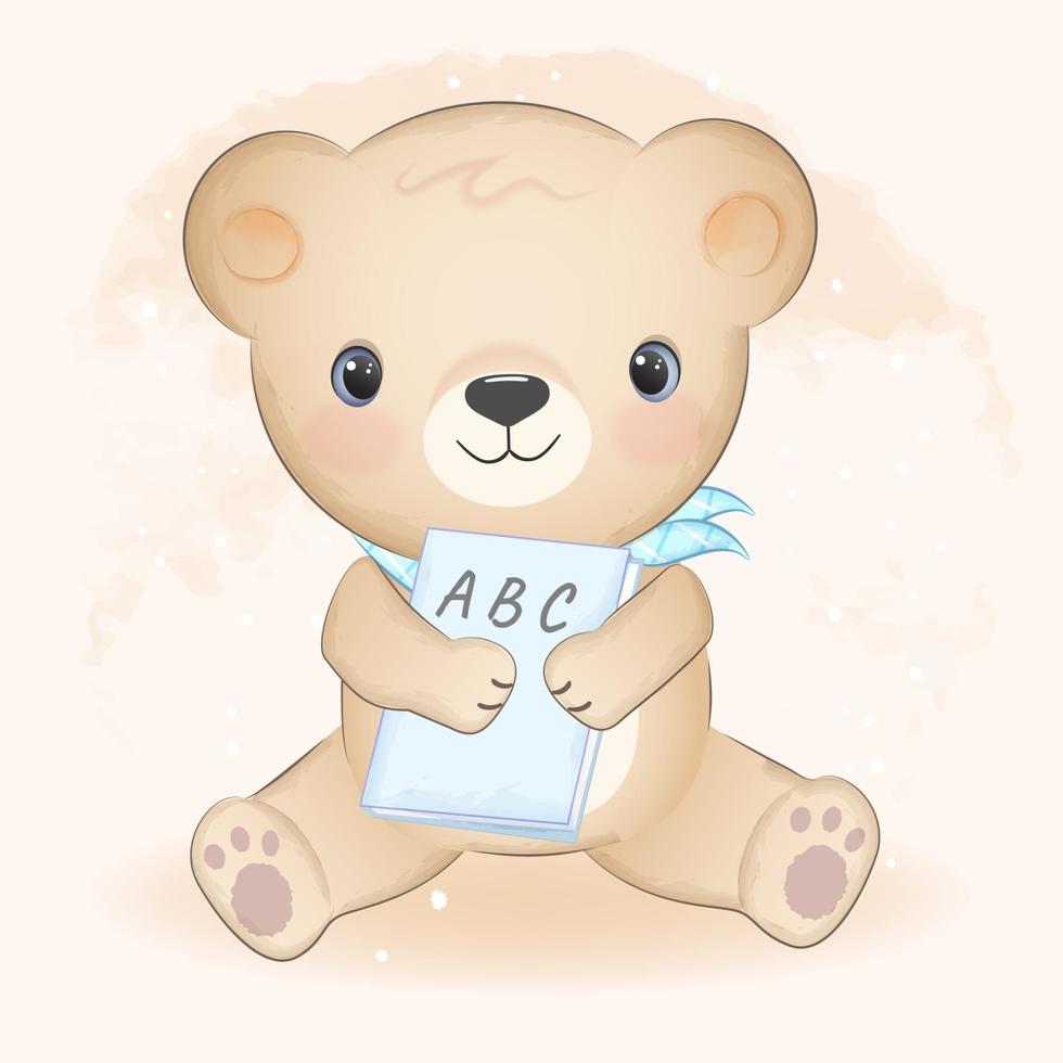 lindo oso de peluche y libro vector