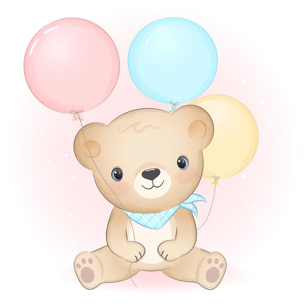 Cute little bear with balloon vector