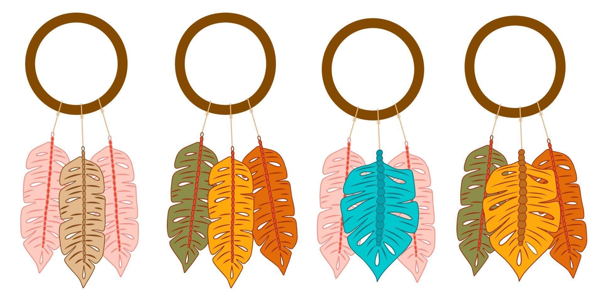 Colgantes de pared de macramé con estilo, gran diseño para cualquier propósito. decoración de pared de estilo bohemio. decoración de pared boho. vector conjunto de ilustración aislada