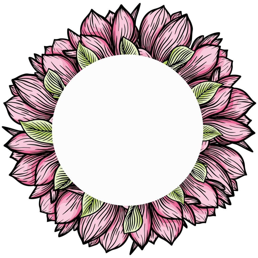 Wreath, round frame of magnolia flowers, blooming flowers silhouette. Spring, floral design for cards, invitations, packaging vector