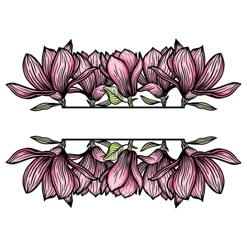 frontera, marco de flores de magnolia, silueta de flores florecientes. primavera, diseño floral para tarjetas, invitaciones, packaging vector