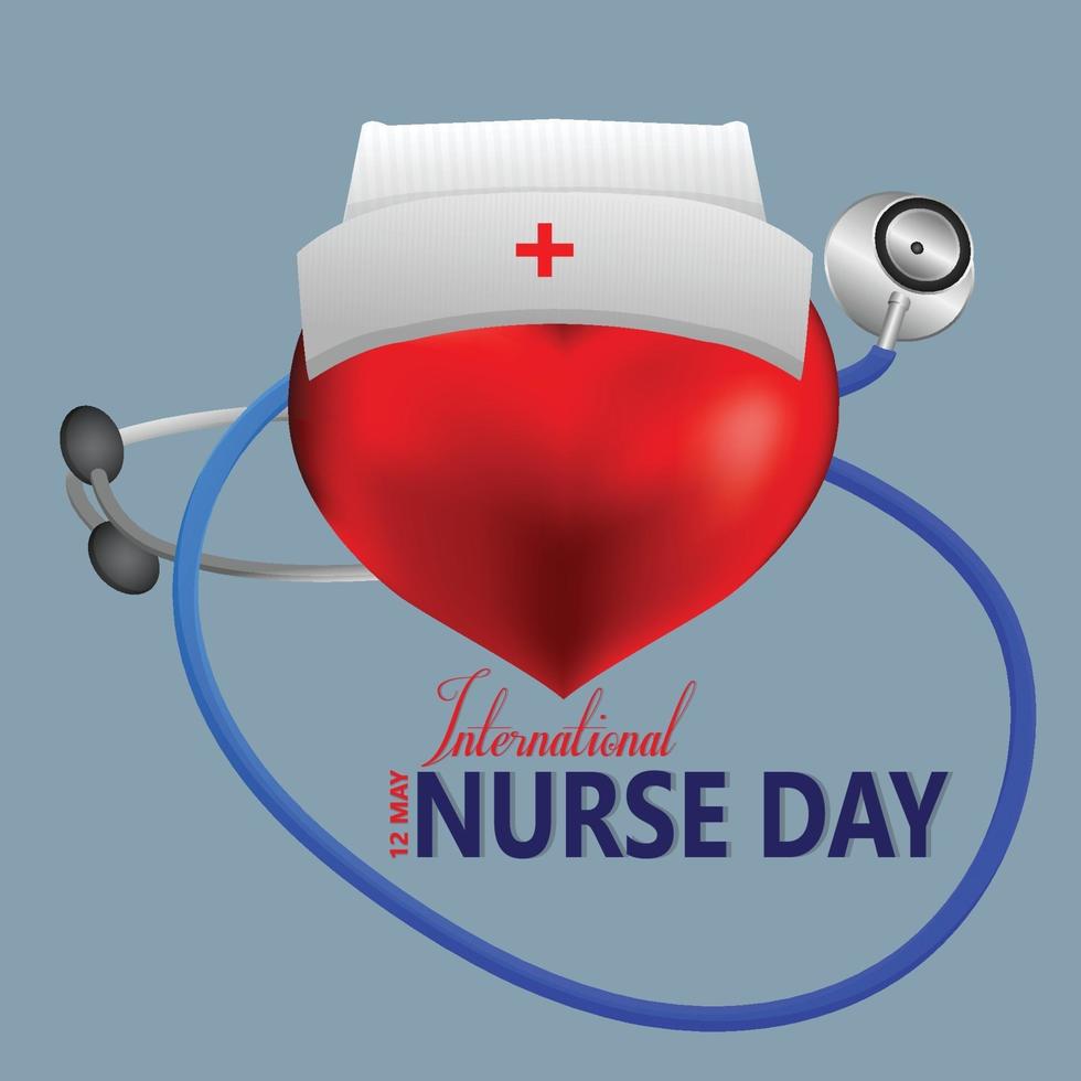 World nurse day background with nurse hat, heart and medical equipment vector