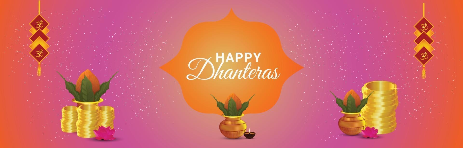 Indian festival happy dhanteras invitation banner or header with creative kalash vector