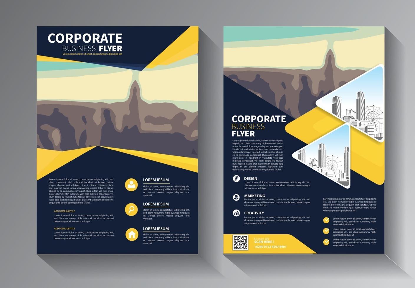 yellow flyer business template set vector