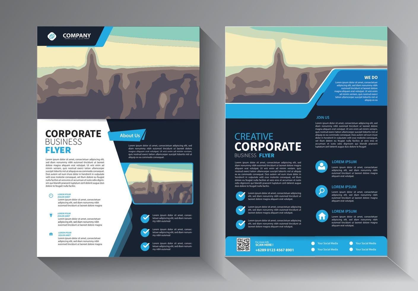 blue flyer business template set vector