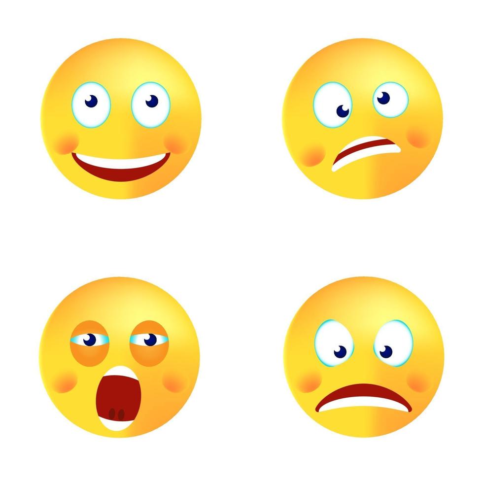 Smiley vector set happy crazy yawn face