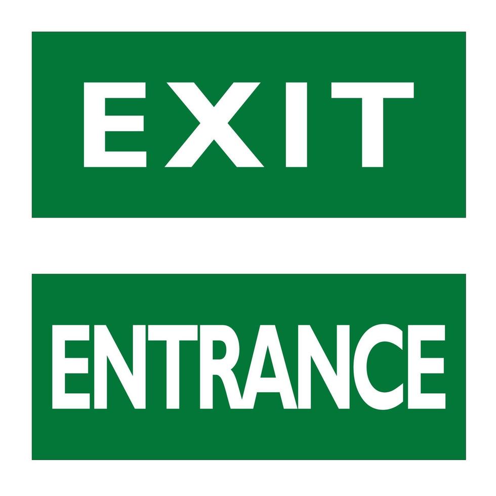 Exit and Entrance signs. English white text on green background. vector