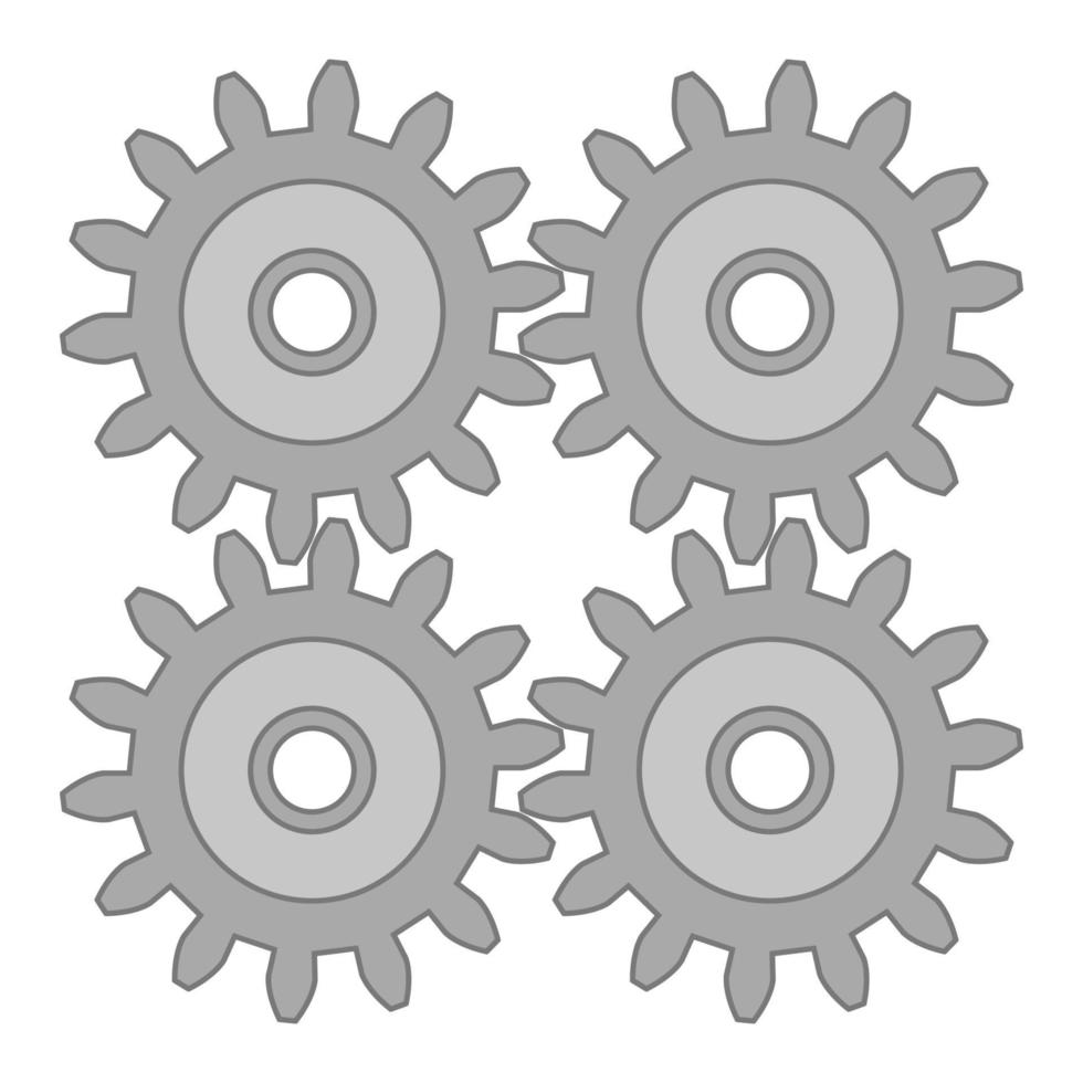 Set of four steel gears. Vector icon or technical illustration. Part of the gear mechanism.