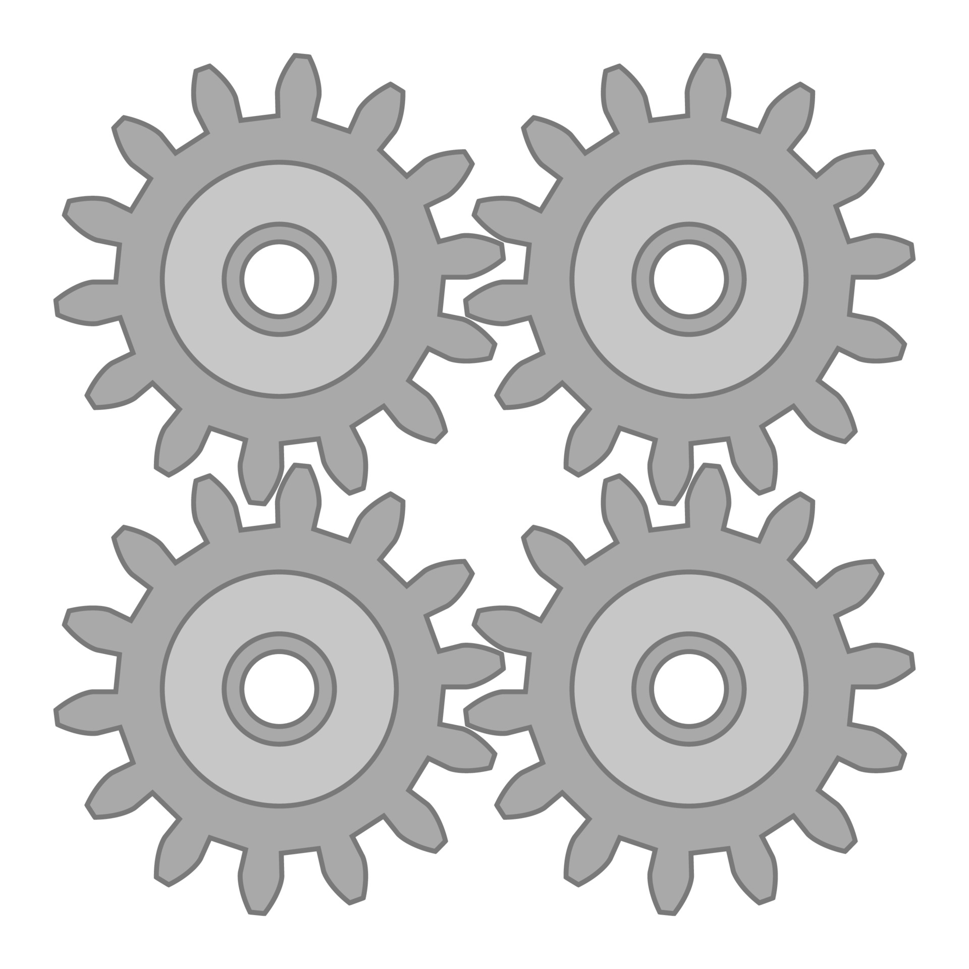 Set of four steel gears. Vector icon or technical illustration. Part of