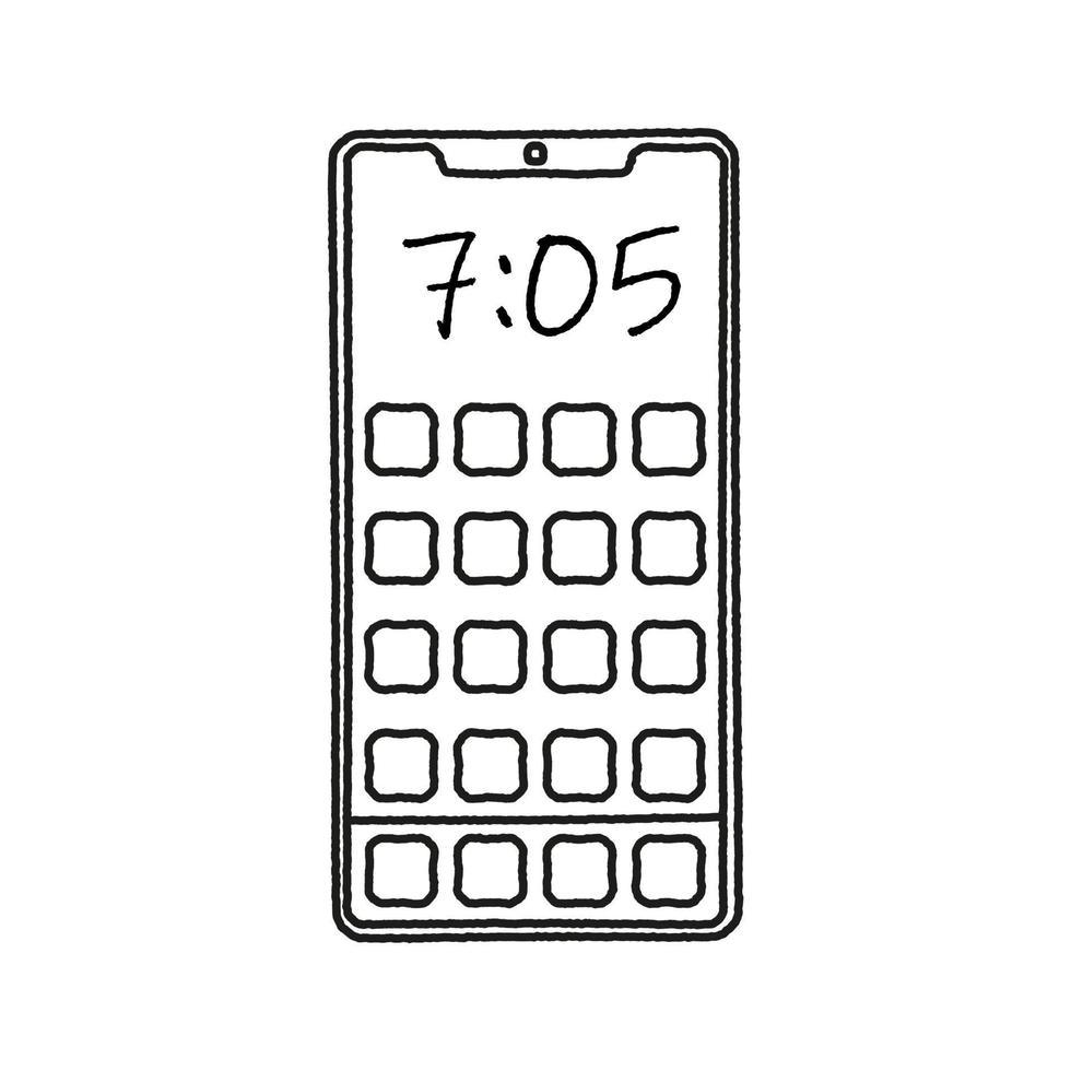 maqueta de contorno de teléfono inteligente en boceto diseño dibujado a mano. vector