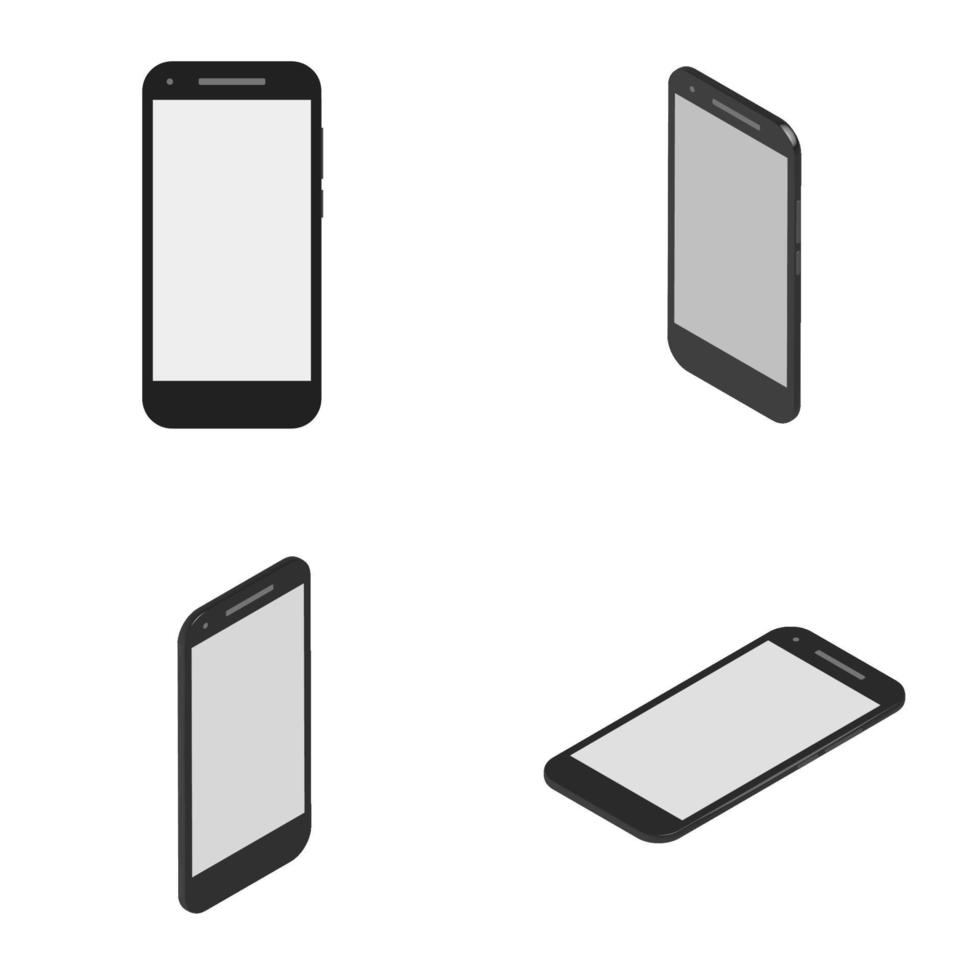 Smartphone mockups, isometric design styles. Vector isometrically cell phone. Black mobile device with touchscreen display.