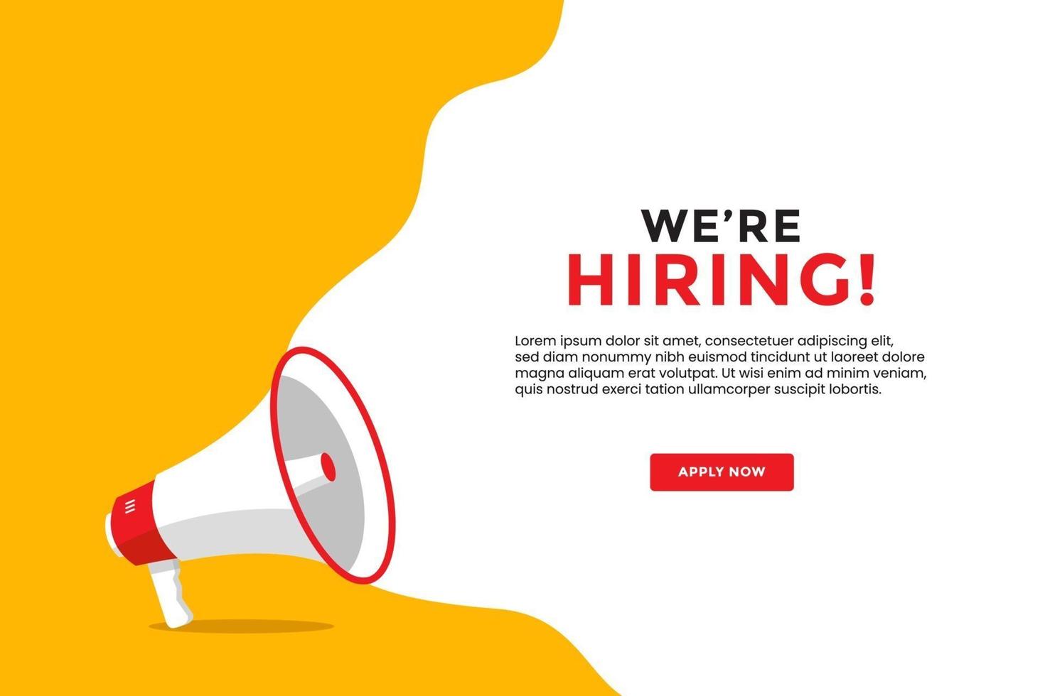 We are hiring banner with megaphone flat illustration vector