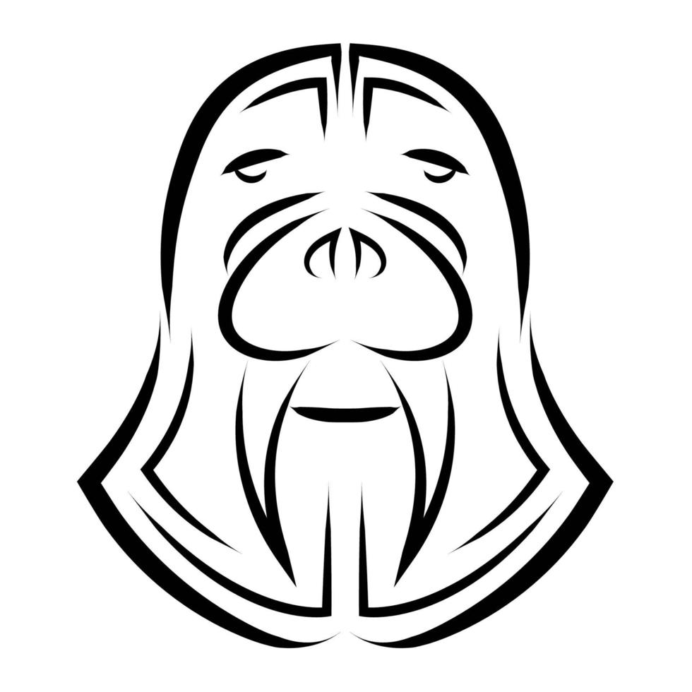 arte lineal en blanco y negro de la cabeza de morsa. Buen uso de símbolo, mascota, icono, avatar, tatuaje, diseño de camiseta, logotipo o cualquier diseño que desee. vector