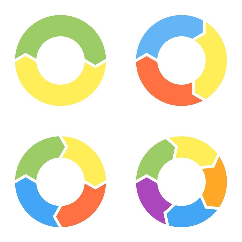 Set of four circular items for infographics. Vector presets for pie charts. Circular pointers for presentations with different number of steps.