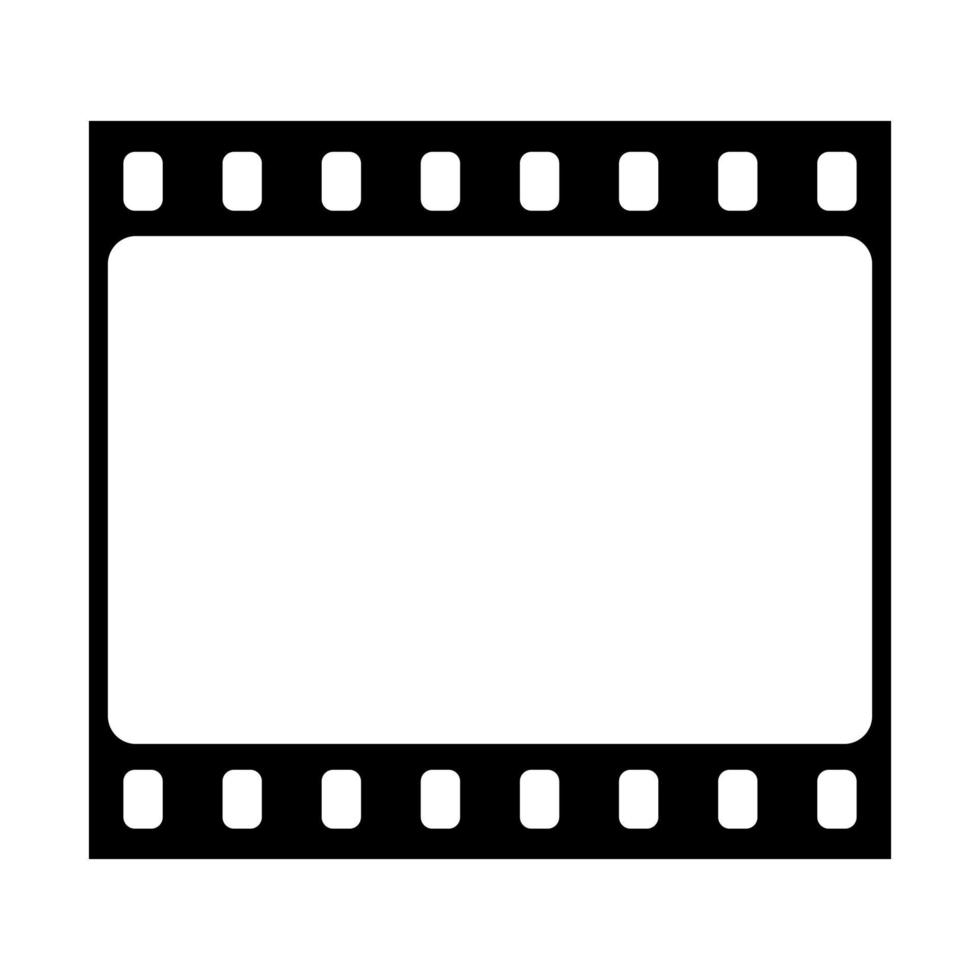 icono de vector de fotograma de película, emblema de cimena en blanco y negro.