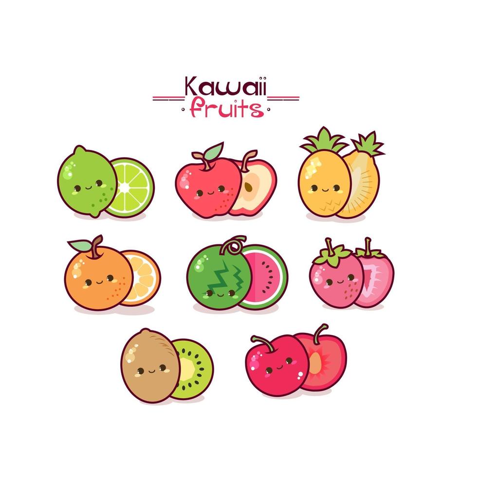 fruits kawaii collection vector