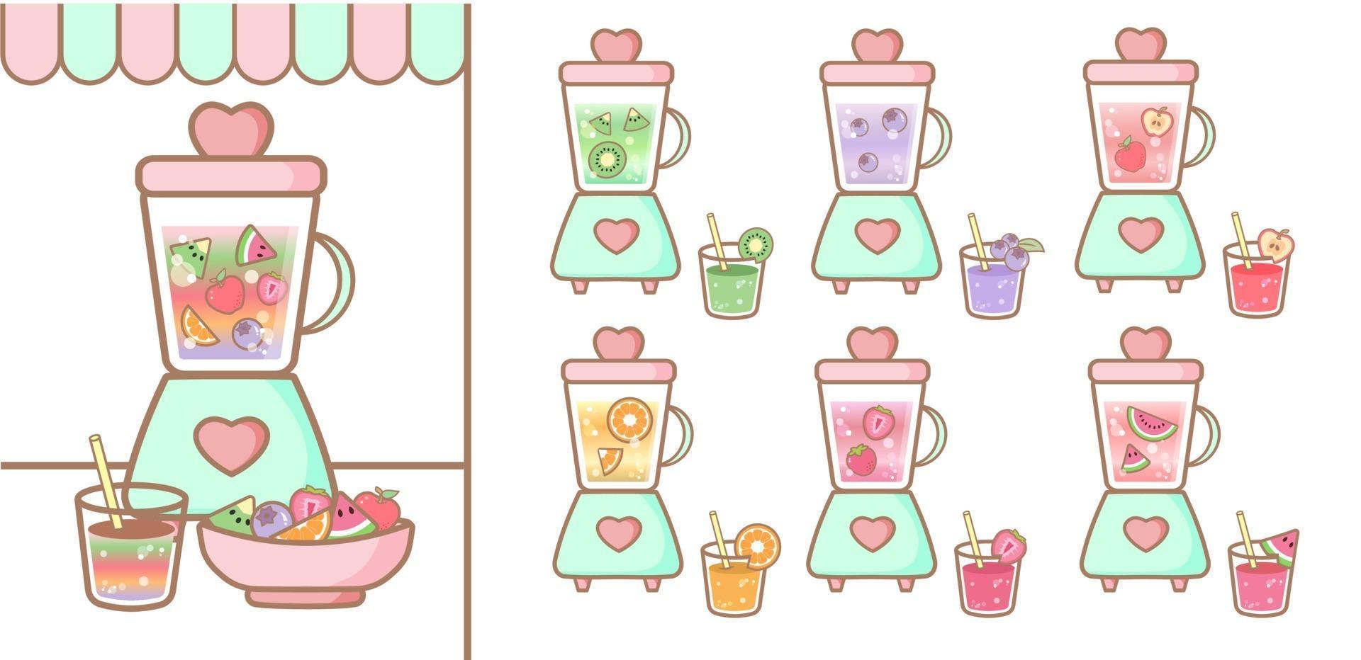 cute blender juice fruits vector