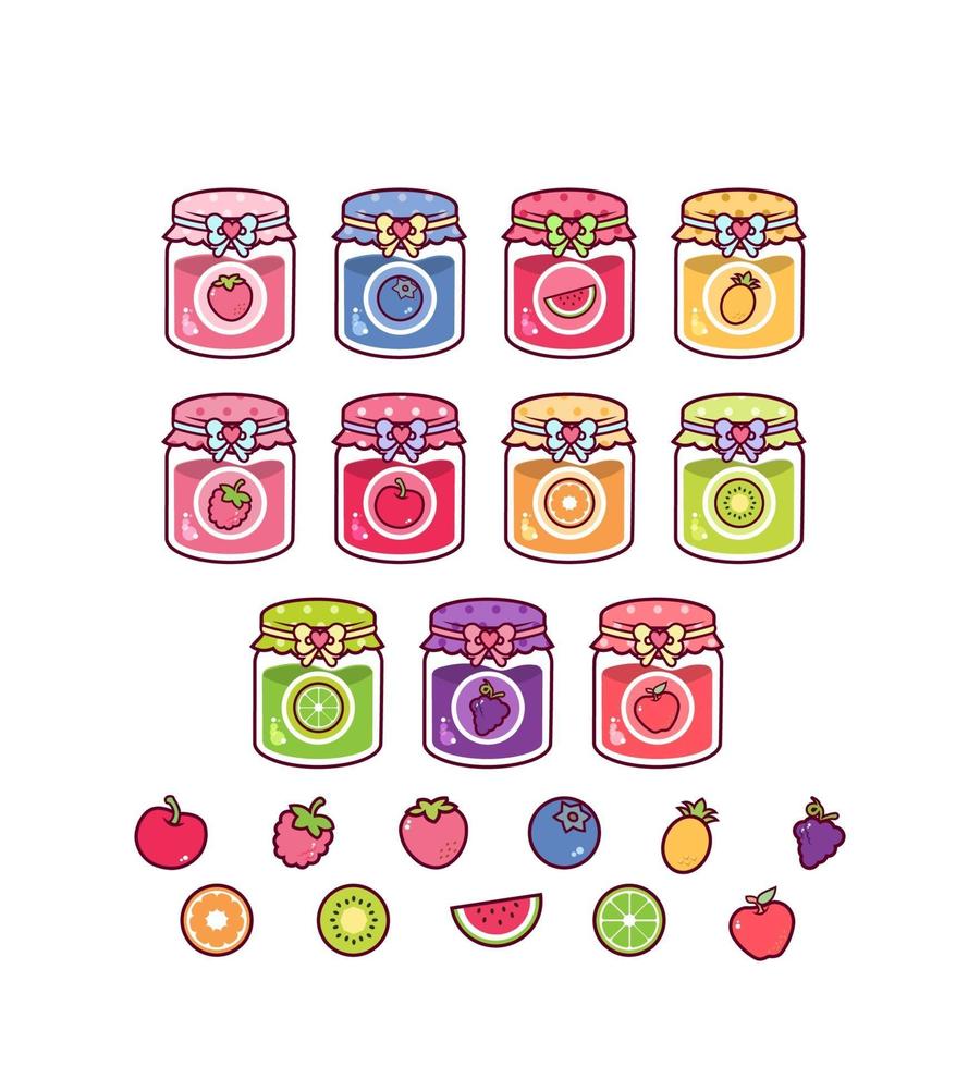 cute fruits jams set vector