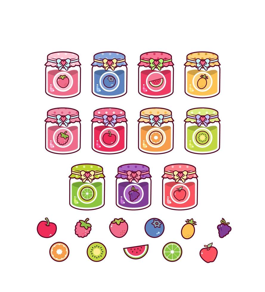 lindo conjunto de mermeladas de frutas vector