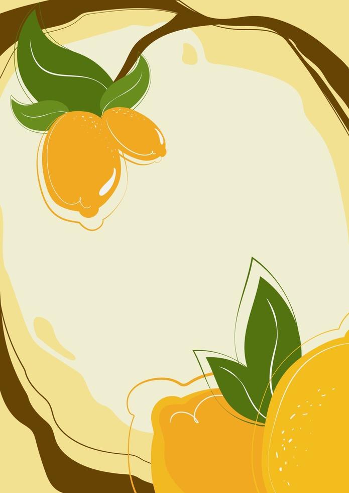 Poster template with lemons growing on branch. vector