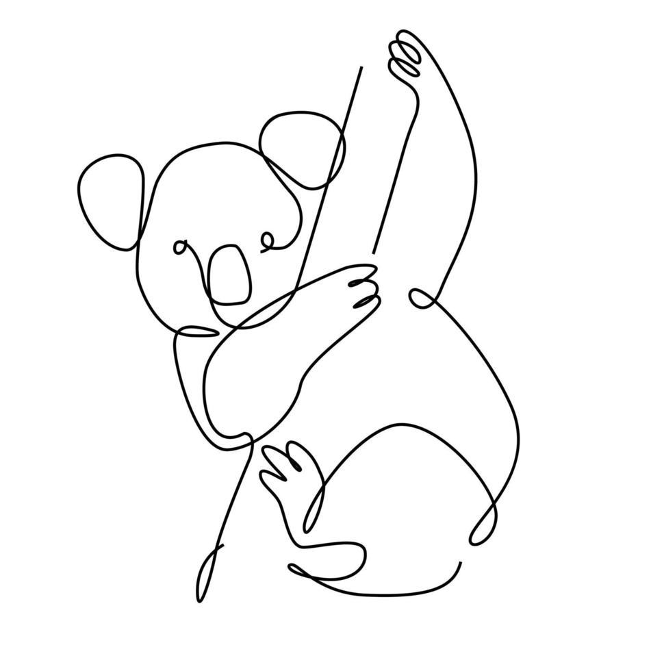 Koala one line. Australian koala bear outline. Continuous line. vector