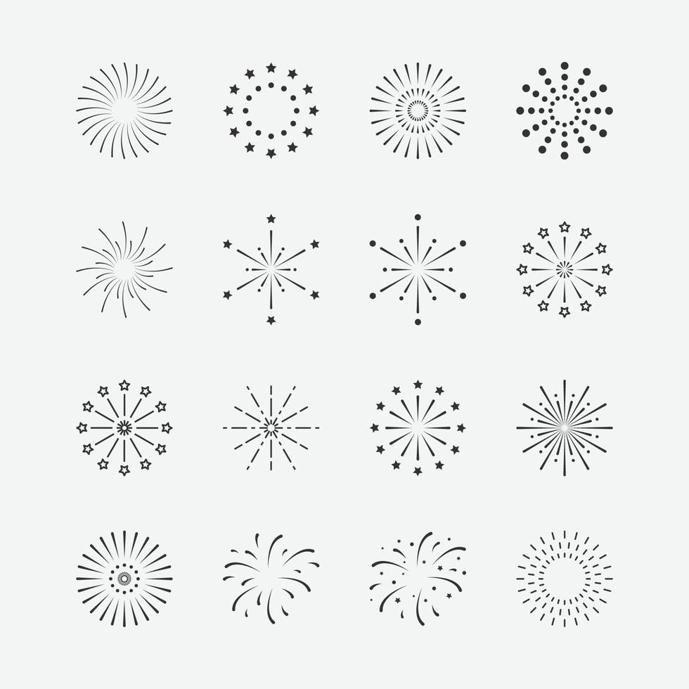 Ilustración vectorial de conjunto de iconos de fuegos artificiales. simbolos de celebracion vector