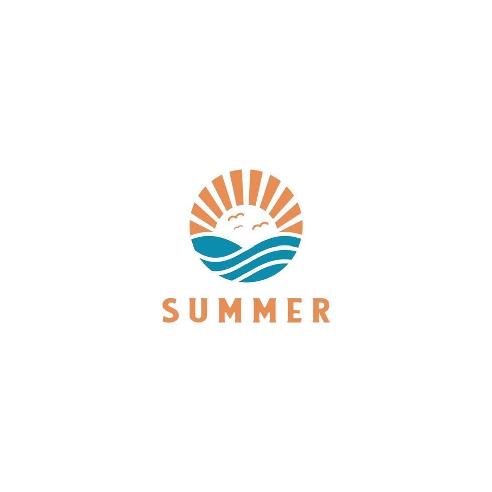 guardar descargar vista previa sunset beach logo paisaje diseño plantilla vector illustration. icono de diseño de signo de logotipo de sol de ola de verano. elemento de logotipo de océano, tropical y sol de mar