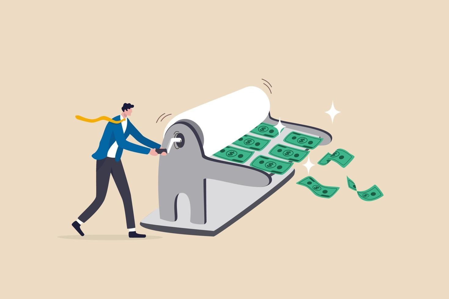 Printing money, quantitative easing policy by countries central bank or FED, federal reserve to stimulate economics concept. vector
