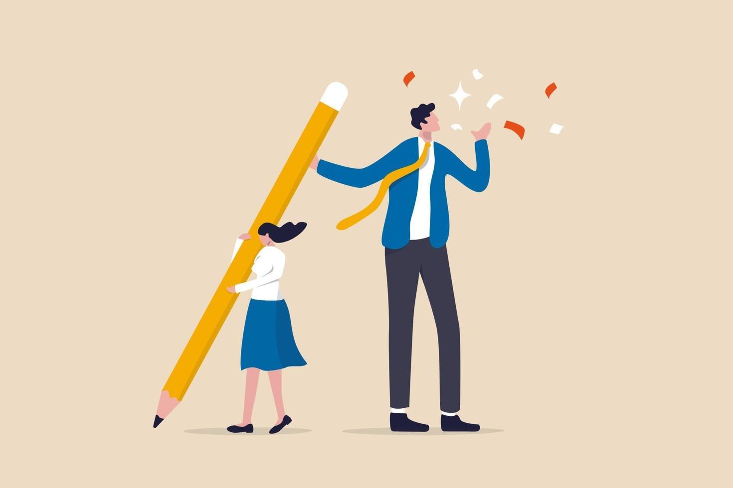 Coworker or boss takes credit of your work, dishonesty, stealing idea or plagiarism concept vector