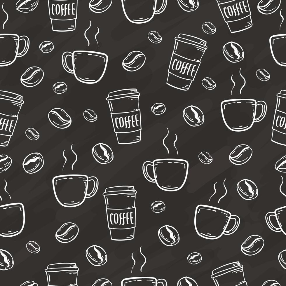 hand drawn coffee bean and cup seamless background vector
